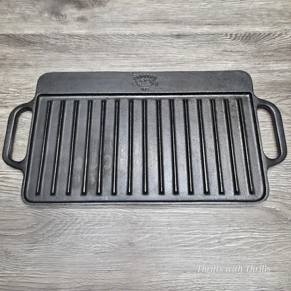 Corona Cast Iron Reversible Griddle 189 Black 12.75x7.75 Outdoor Grill Pan
